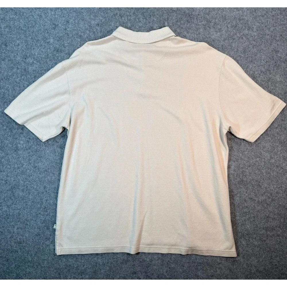 Tommy Bahama Mens XL Silk Cotton Polo Shirt‎ Cream Textured Short Sleeve Luxury